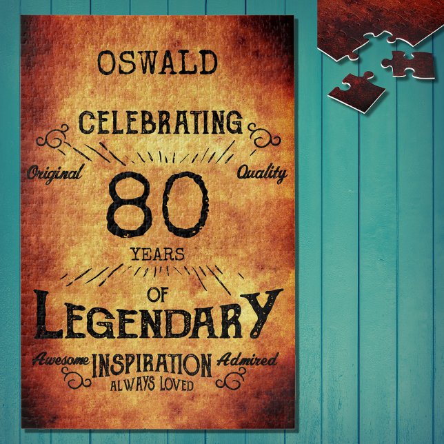 80th Birthday Black Gold  Legendary Vintage Jigsaw Puzzle (A personalized elegant 80th birthday vintage puzzle that is easy to customize but hard to complete!)