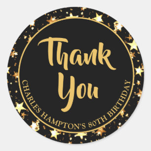 80th Birthday Black Gold Stars THANK YOU Classic Round Sticker