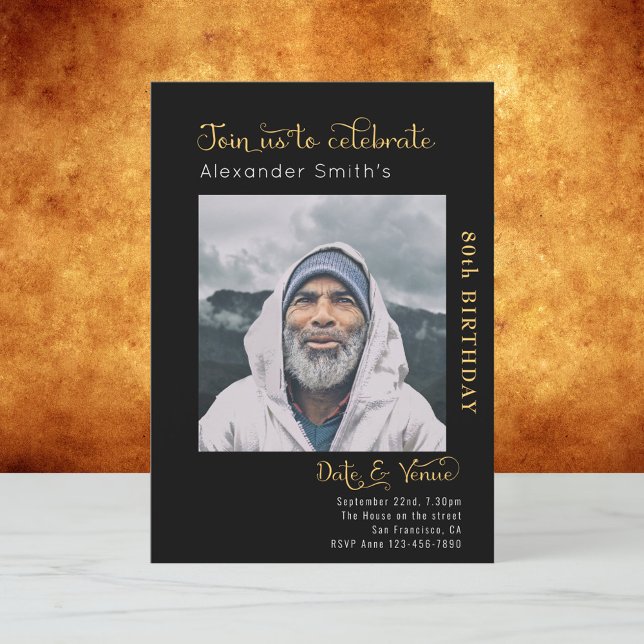 80th Birthday Black Invitation (Creator Uploaded)
