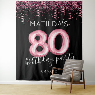 80th Birthday Black Pink Photo Backdrop Tapestry