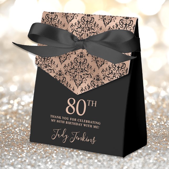 80th Birthday Black Rose Gold Damask Thank You Favour Box (Creator Uploaded)