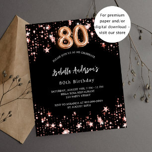80th birthday black rose gold invitation