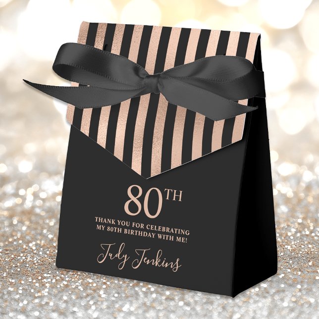 80th Birthday Black Rose Gold Striped Thank You Favour Box (Creator Uploaded)