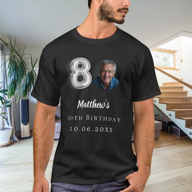 80th birthday black silver photo T-Shirt (Creator Uploaded)