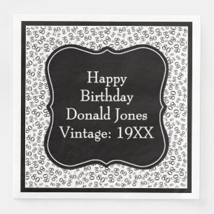 80th Birthday Black/White Bracket Number Pattern Napkin