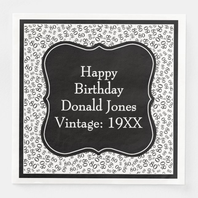 80th Birthday Black/White Bracket Number Pattern Napkin (Front)