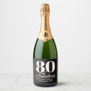 80th Birthday Black White Celebration Decor Sparkling Wine Label