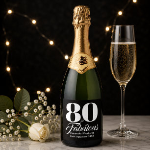 80th Birthday Black White Celebration Decor Sparkling Wine Label