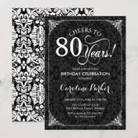 80th Birthday - Black White Damask