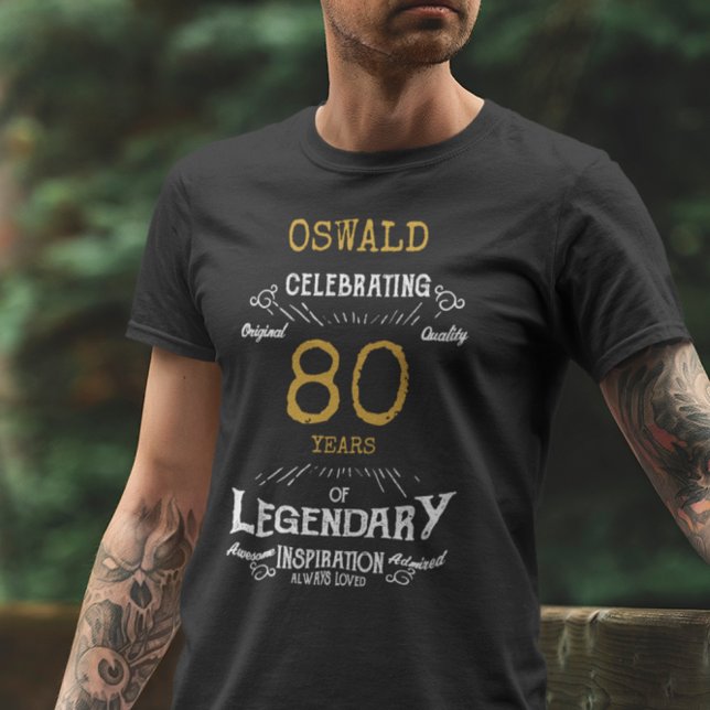 80th Birthday Black White Gold Mens T-Shirt (Creator Uploaded)