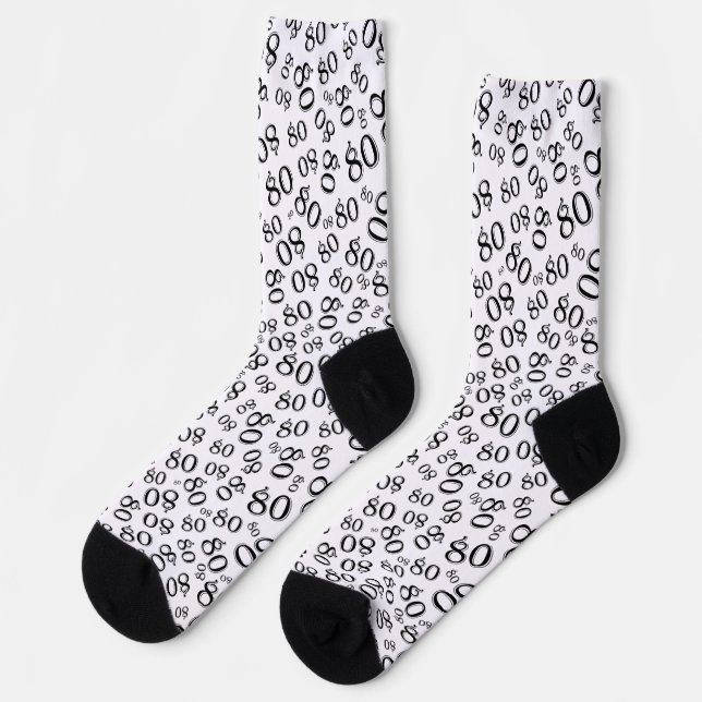 80th Birthday Black/White Random Number Pattern Socks (Left)