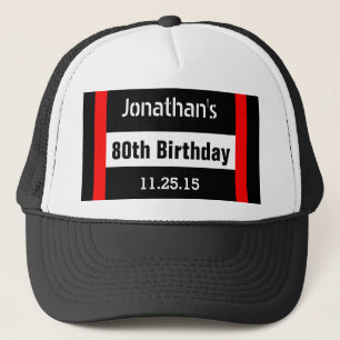 80th Birthday Black with Red Frame Custom A42B Trucker Hat