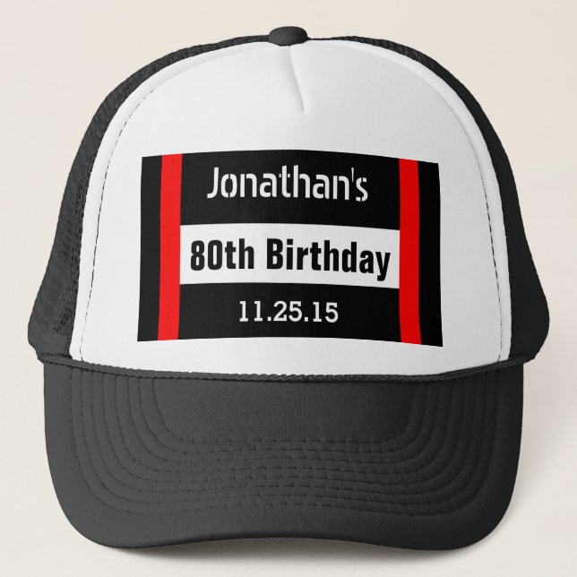 80th Birthday Black with Red Frame Custom A42B Trucker Hat (Front)