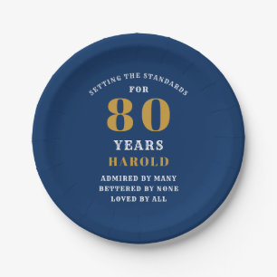 80th Birthday Blue and Gold  Paper Plate
