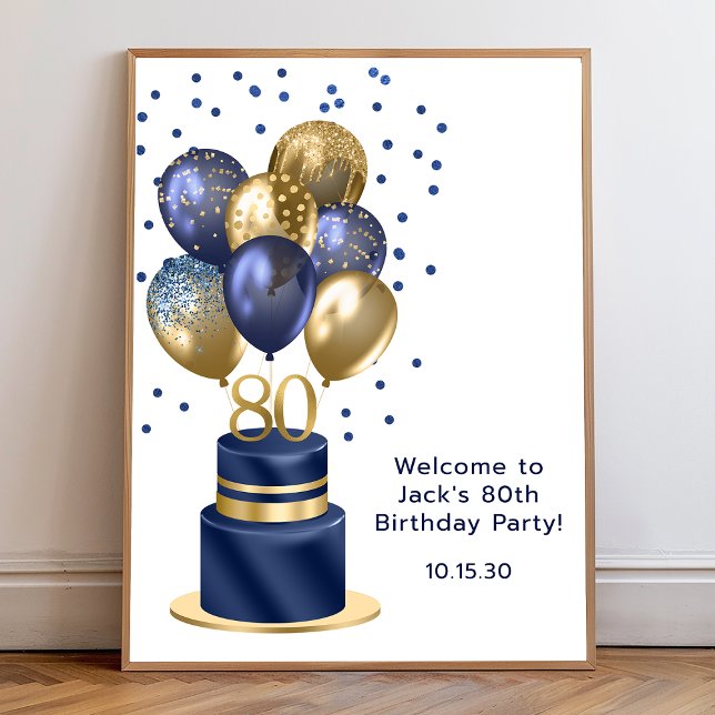 80th Birthday Blue Balloon Cake Poster (Creator Uploaded)