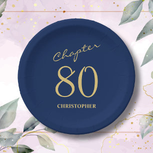 80th Birthday Blue Gold Chapter 80 Paper Plate