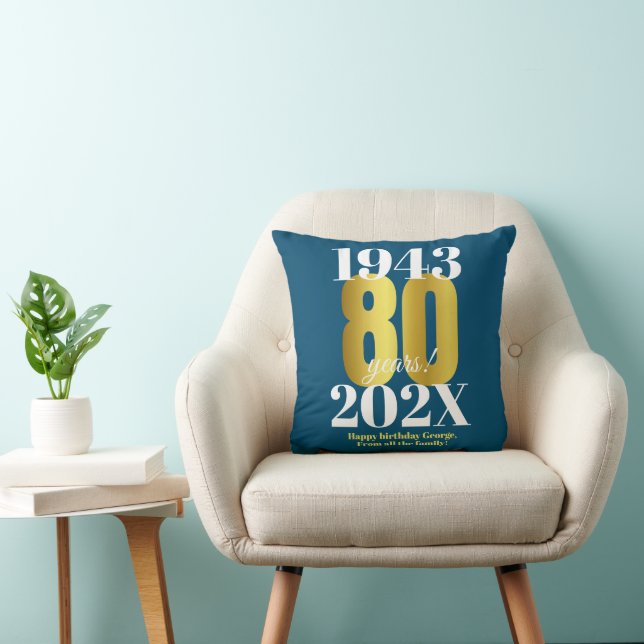 80th Birthday Blue Gold Cushion (Chair)
