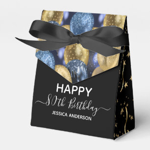 80th Birthday Blue Gold Glitter Balloons Favour Bo Box