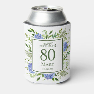 80th Birthday Blue Hydrangeas Can Cooler
