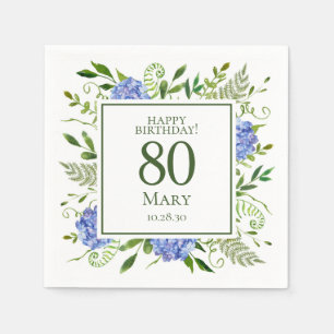 80th Birthday Blue Hydrangeas Napkin