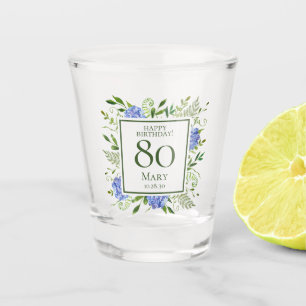 80th Birthday Blue Hydrangeas Shot Glass