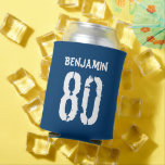 80th Birthday Blue Personalised Can Cooler<br><div class="desc">Custom 80th Birthday Gift,  Add a Name to this Blue Beverage Can Holder for a Unique Present for the 80 year old.</div>