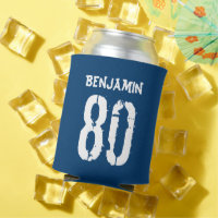 80th Birthday Blue Personalised Can Cooler