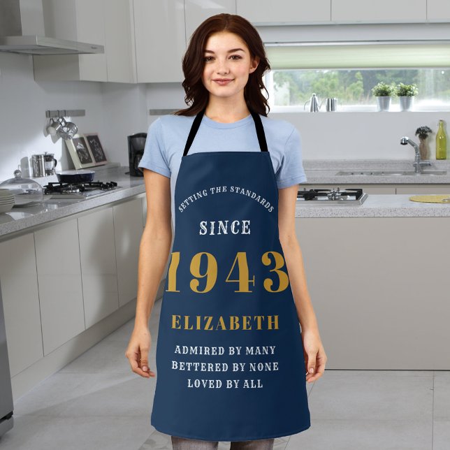 80th Birthday Born 1943 Blue Gold Lady's Apron (Creator Uploaded)