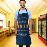 80th Birthday Born 1943 Blue Gold Man's Apron<br><div class="desc">Celebrate a man's 80th birthday in style with this custom-made apron! Featuring shades of blue and gold with the year of his birth, this personalised apron is the perfect gift to commemorate such a milestone. It will be a reminder of a lifetime of special memories and is sure to be...</div>