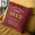 80th Birthday Born 1943 Loved Add Your Name Red Cushion<br><div class="desc">Celebrate a special 80th birthday in style with this elegant red and gold throw pillow. Personalise it with the name of the special birthday boy or girl, as well as the year they were born in 1943. This beautiful custom pillow is sure to be cherished for years to come and...</div>