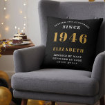 80th Birthday Born 1946 Custom Name Gift Black Cushion<br><div class="desc">Celebrate a remarkable milestone with this elegant and modern Personalised 80th Birthday Throw Pillow, the perfect gift for someone born in 1946. This custom accent pillow features the striking, bold text "BORN 1946", for that person loved for 80 years (and counting)" and allows you to add a custom name (e.g.,...</div>