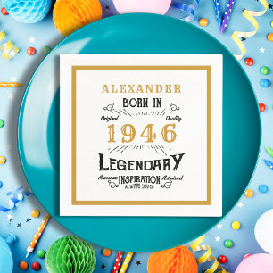 80th Birthday Born 1946 White Gold Legend Napkin