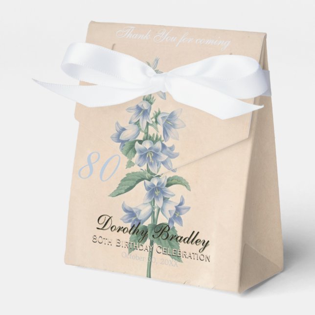 80th Birthday Botanical Campanula Thank You Favour Box (Front Side)