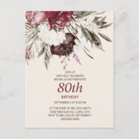 80th Birthday Burgundy Ivory Floral Cream