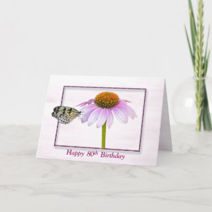 80th Birthday Butterfly on Cone Flower Card