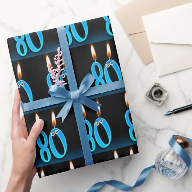 80th Birthday Candles With Eyeballs Wrapping Paper (Gifting)