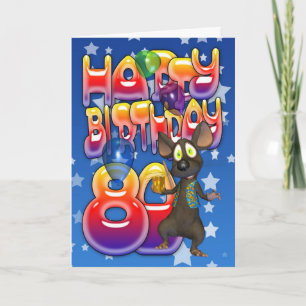 80th Birthday Card cute with little mouse