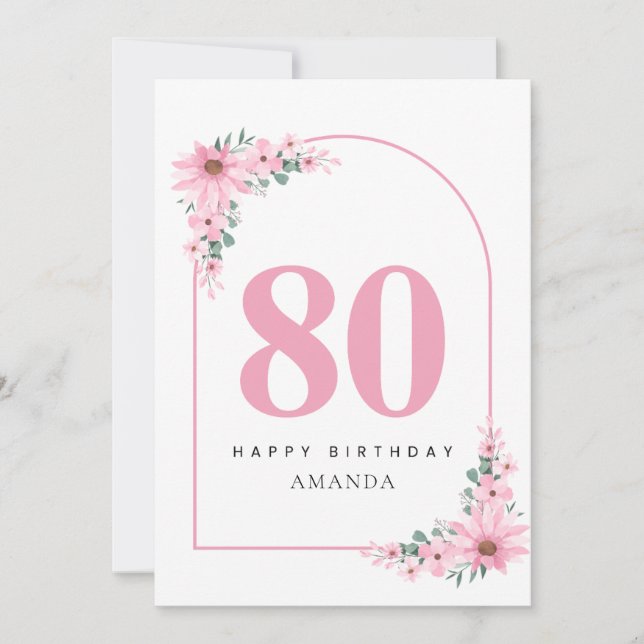80th Birthday Card For Women Pink Flower (Front)
