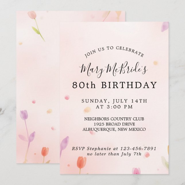 80th Birthday Card Invitation (Front/Back)