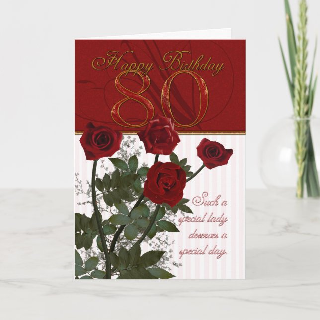 80th Birthday Card With Roses (Front)