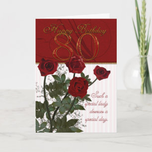 80th Birthday Card With Roses