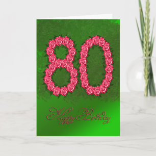 80th birthday card with roses and leaves
