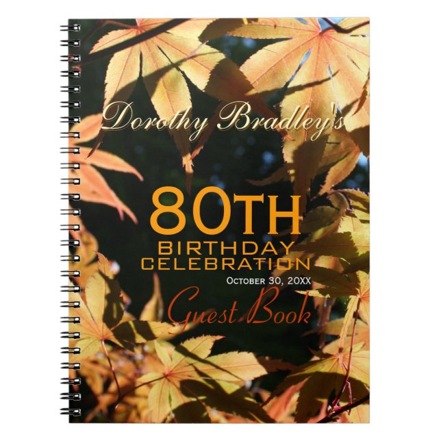 80th Birthday Celebration Autumn Custom Guest Book (Front)