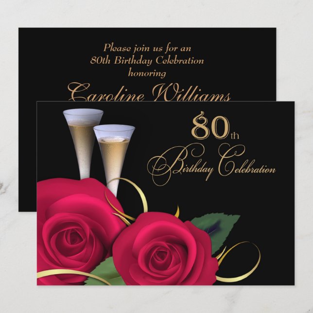 80th Birthday Celebration Custom Invitations (Front/Back)
