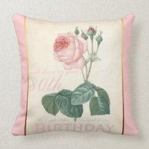 80th Birthday Celebration Vintage Rose Pillow