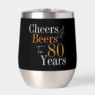80th Birthday Cheers and Beers Party Black Gold
