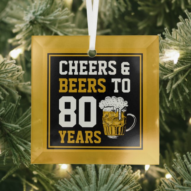 80th Birthday Cheers & Beers to 80 Years Glass Tree Decoration (Insitu)