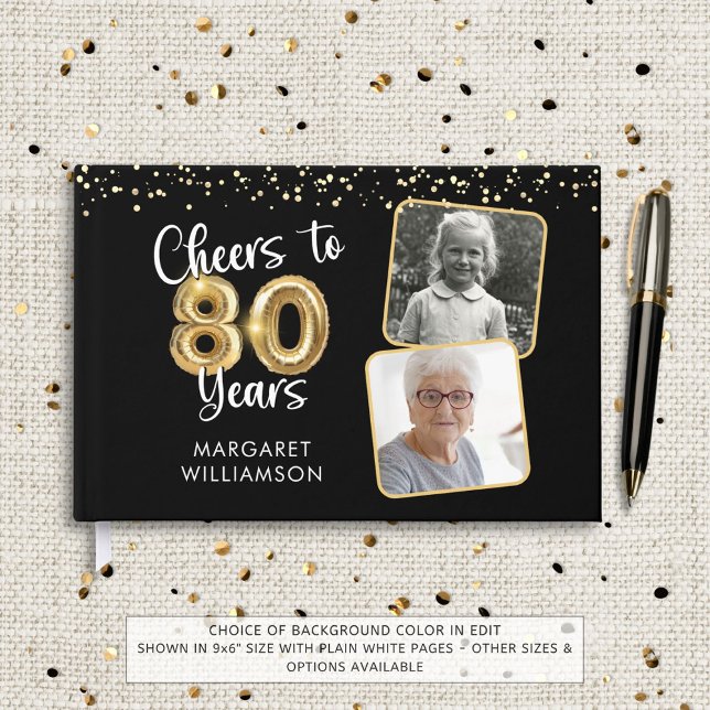 80th Birthday Cheers to 80 Years 2 Photos Guest Book (Creator Uploaded)