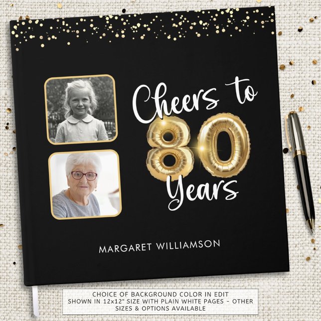 80th Birthday Cheers to 80 Years 2 Photos Guest Book (Creator Uploaded)