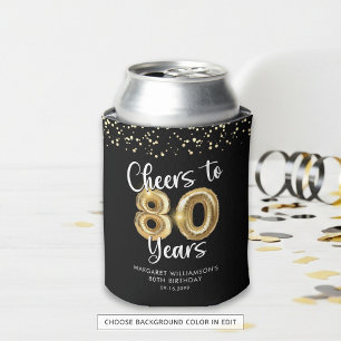 80th Birthday Cheers to 80 Years Black Gold Can Cooler